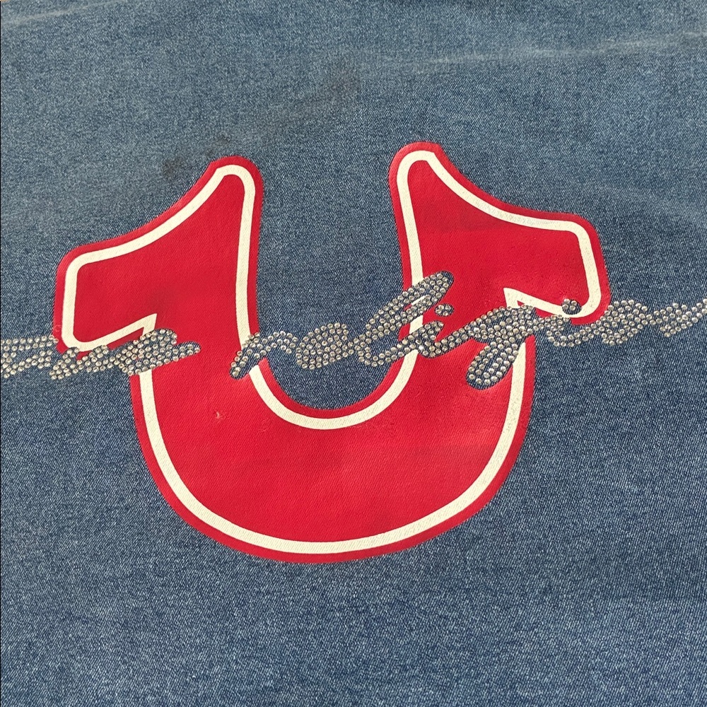 True Religion Oversized Denim Button up Shirt Crystal logo Women’s M NWT Western - Picture 12 of 14